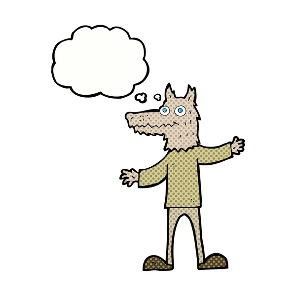 Zeichentrickfilm Wolf Mann mit Gedankenblase — Stockvektor
