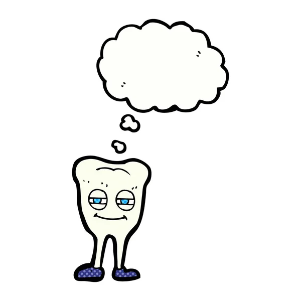 Desenho animado dente sorridente com bolha de pensamento —  Vetores de Stock