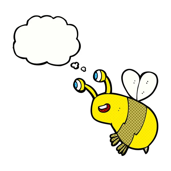 Καρτούν ευτυχισμένη μέλισσα με φούσκα σκέψης — Διανυσματικό Αρχείο