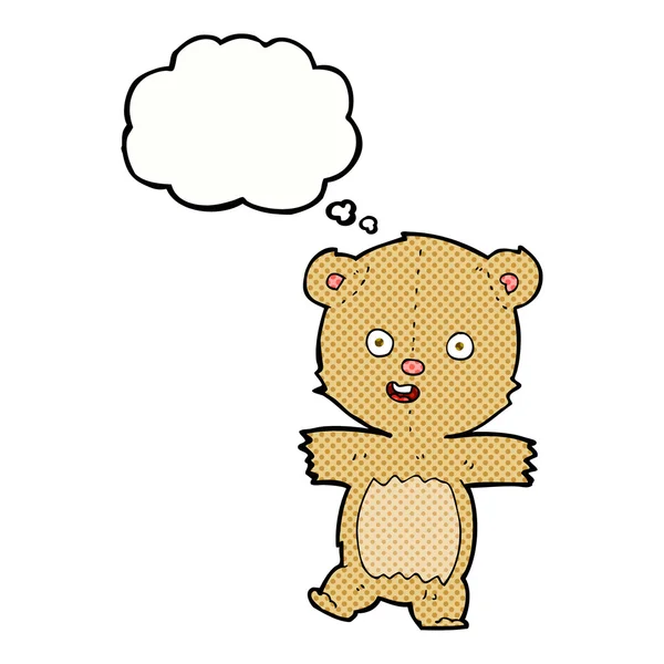 Cartoon dancing teddy bear with thought bubble — Stock Vector