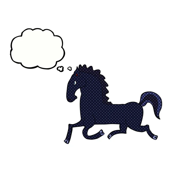 Kartun berjalan kuda hitam dengan pikiran gelembung - Stok Vektor