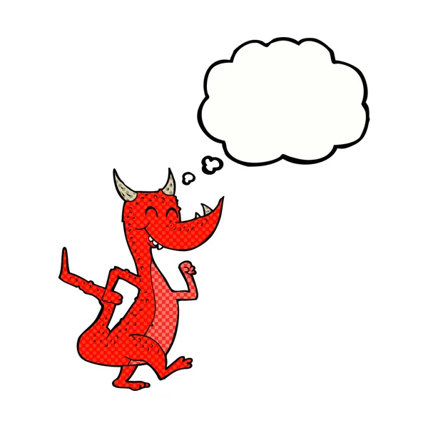 Cartoon happy dragon with thought bubble — Stock Vector