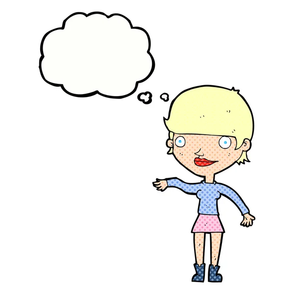 Cartoon glückliche Frau mit Gedankenblase — Stockvektor