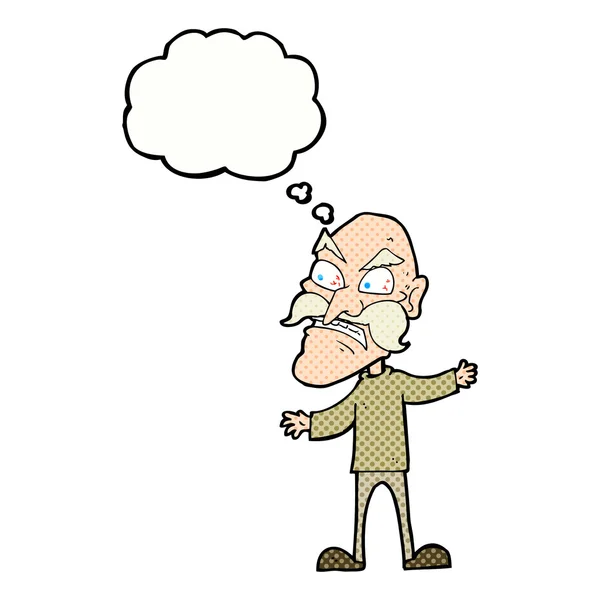 Cartoon angry old man with thought bubble — Stock Vector