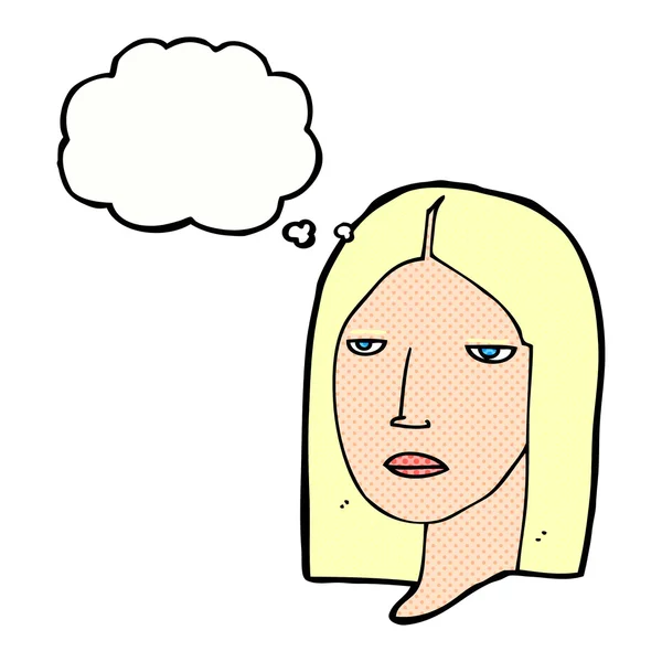 Dibujos animados mujer seria con burbuja de pensamiento — Vector de stock
