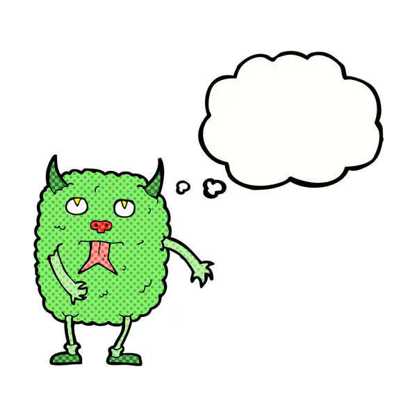 Cartoon kleines Alien mit Gedankenblase — Stockvektor