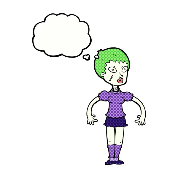 Dibujos animados zombie monstruo mujer con burbuja de pensamiento — Vector de stock