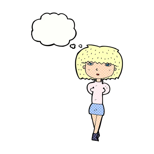 Düşünce balonu ile utangaç kadın karikatür — Stok Vektör