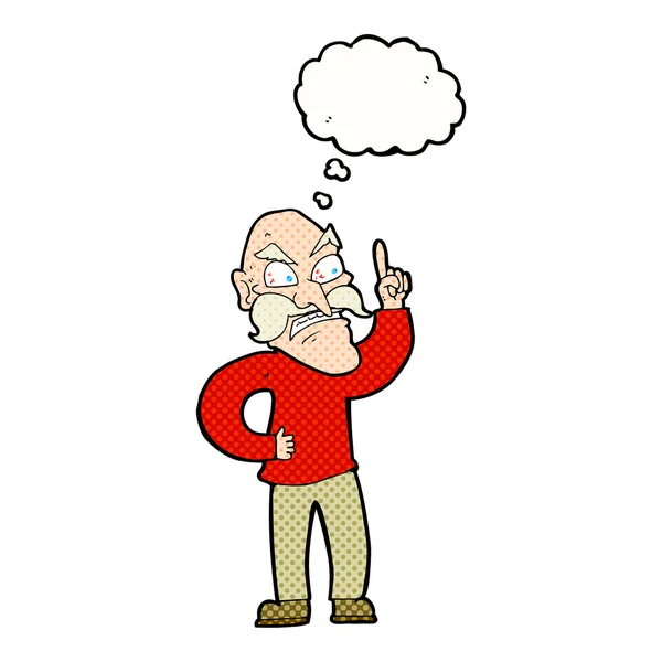 Cartoon oude man vaststelling van regels met gedachte zeepbel — Stockvector