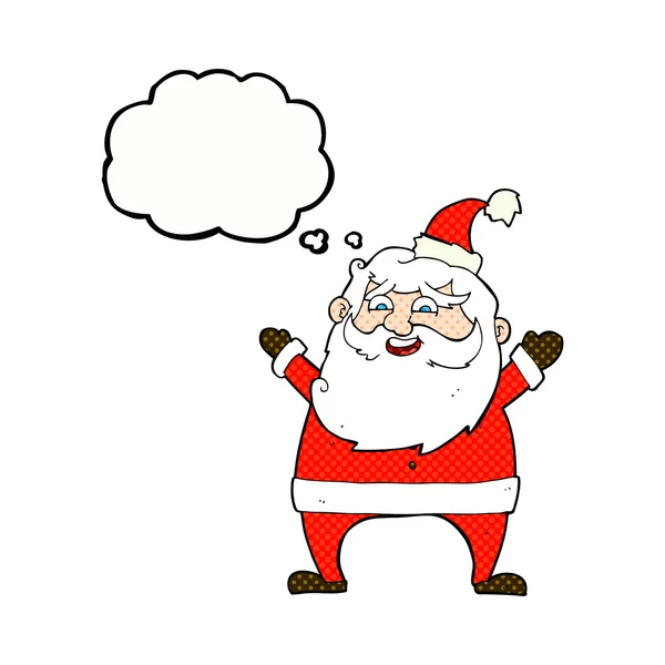 Jolly santa cartoon with thought bubble — Stock Vector