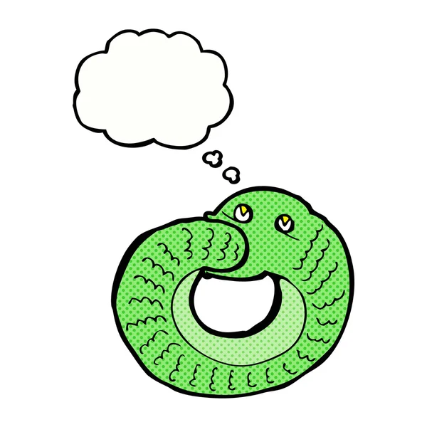 Мультяшна змія їсть власний хвіст з мисленням бульбашки — стоковий вектор