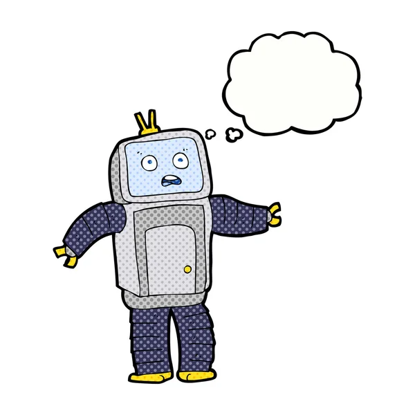 Robot divertido de dibujos animados con burbuja de pensamiento — Archivo Imágenes Vectoriales