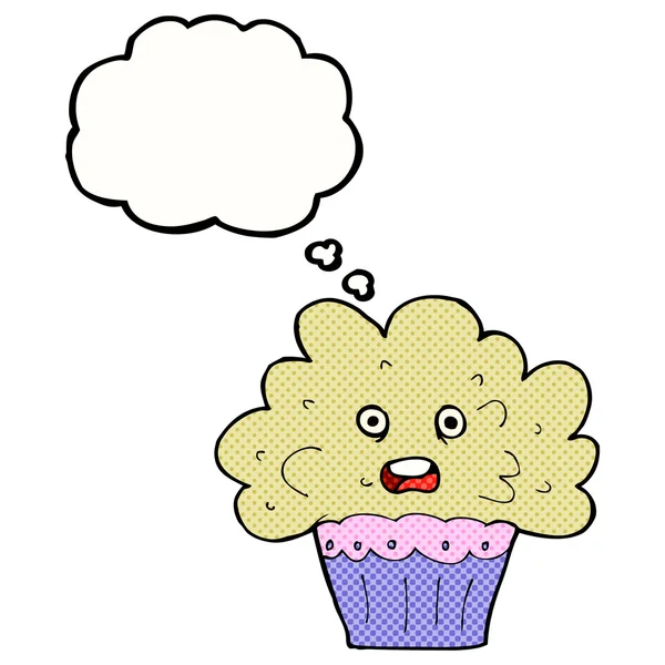 Dessin animé grand cupcake avec bulle de pensée — Image vectorielle