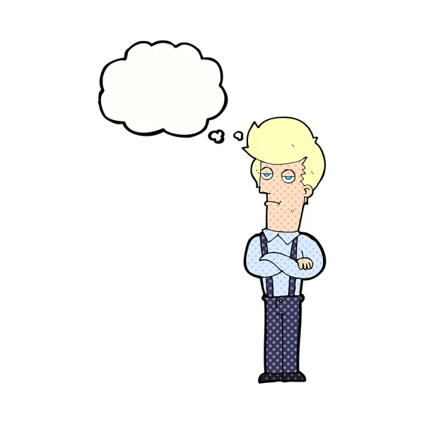 Dessin animé ennuyé homme avec bulle de pensée — Image vectorielle