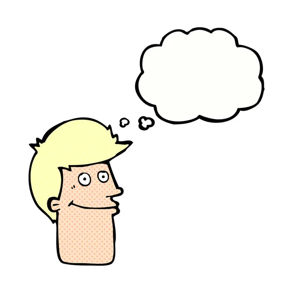 思考バブルを持つ漫画の笑顔男 — ストックベクタ