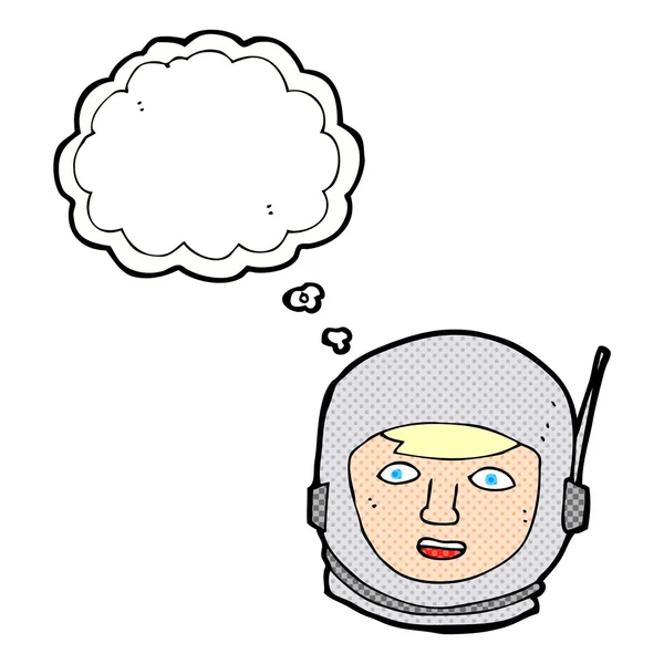 Cabeça de astronauta de desenhos animados com bolha de pensamento — Vetor de Stock