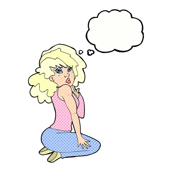 思考バブルでポーズをとる漫画の女性 — ストックベクタ
