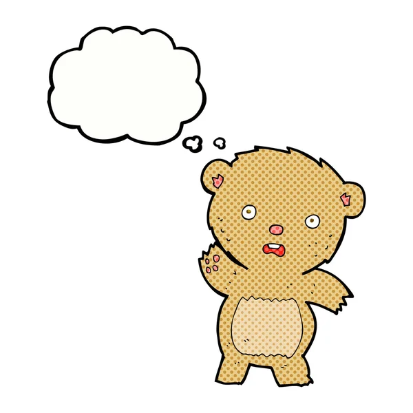 Dibujos animados oso de peluche infeliz con burbuja de pensamiento — Archivo Imágenes Vectoriales