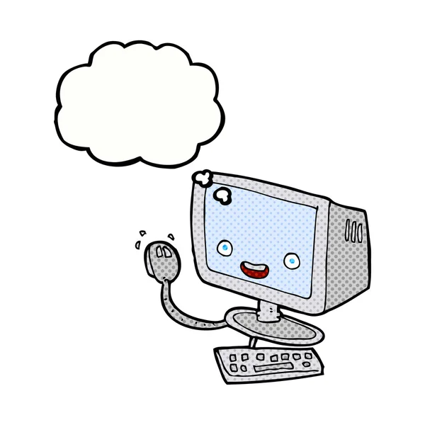 Computadora de dibujos animados con burbuja de pensamiento — Archivo Imágenes Vectoriales