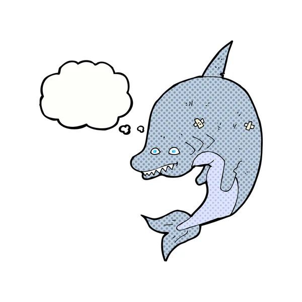 Tubarão dos desenhos animados com bolha de pensamento — Vetor de Stock