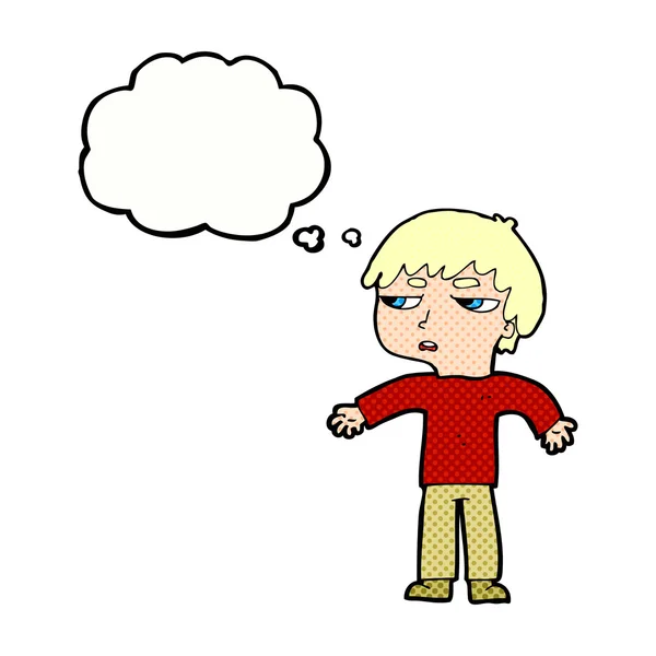 Karikatur nervt Jungen mit Gedankenblase — Stockvektor