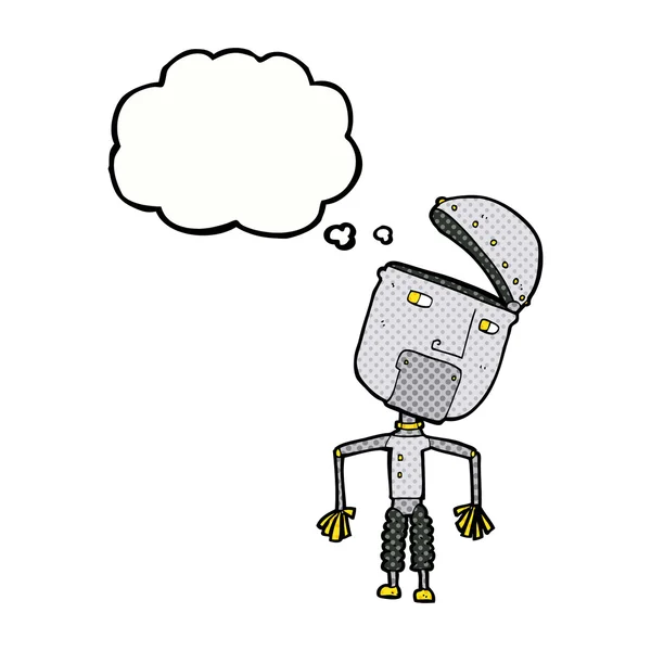 Cartoon funny robot with thought bubble — Stock Vector