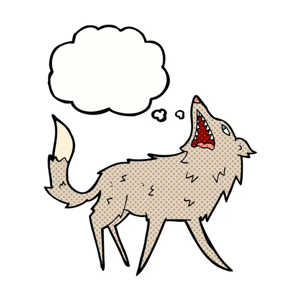 Dibujos animados romperse lobo con burbuja de pensamiento — Vector de stock