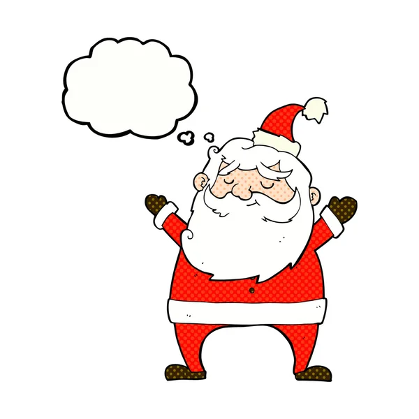 Jolly santa cartoon with thought bubble — Stock Vector