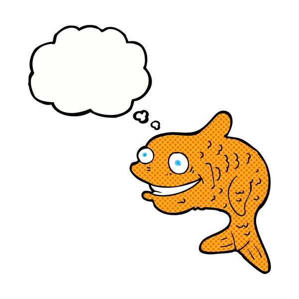 Cartone animato pesce felice con bolla di pensiero — Vettoriale Stock