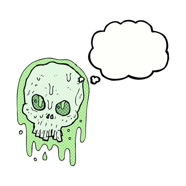 Cartoon slijmerige schedel met gedachte zeepbel — Stockvector