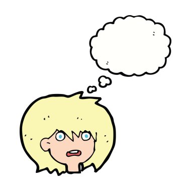 Düşünce baloncuğuyla şok olmuş çizgi film ifadesi