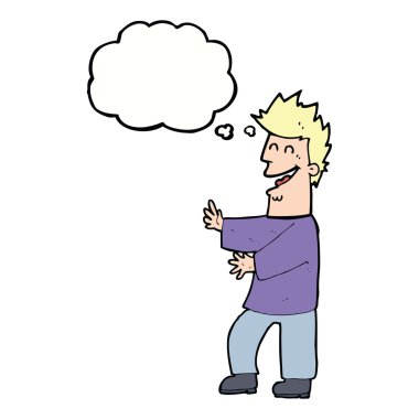 Düşünce baloncuklu gülen adam.