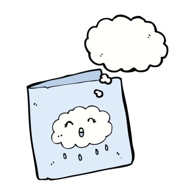 Düşünce baloncuklu bulut desenli çizgi film kartı