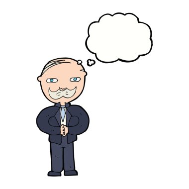 Düşünce baloncuklu bıyıklı yaşlı adam çizgi filmi.