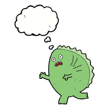 Düşünce baloncuklu çizgi film canavarı