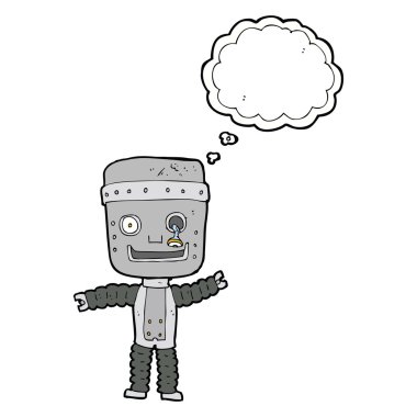 Düşünce baloncuklu komik robot.