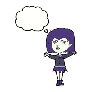 Düşünce baloncuğu olan vampir kız.