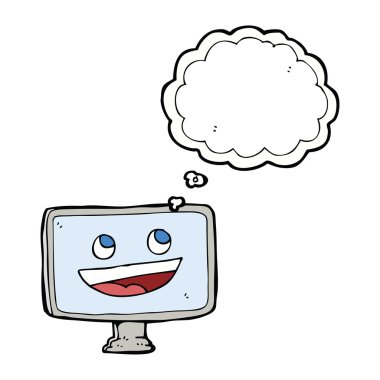 düşünce baloncuklu karikatür bilgisayar ekranı