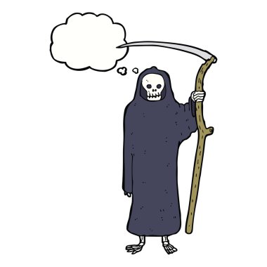 Düşünce baloncuklu ölüm karikatürü