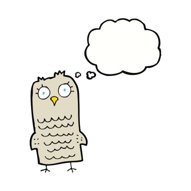 Düşünce baloncuklu çizgi film baykuşu