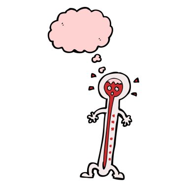 Düşünce baloncuklu sıcak karikatür termometresi