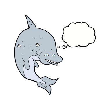 Düşünce baloncuklu çizgi film köpekbalığı