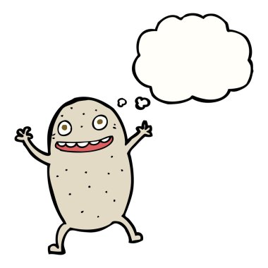 Düşünce baloncuklu mutlu patates çizgi filmi