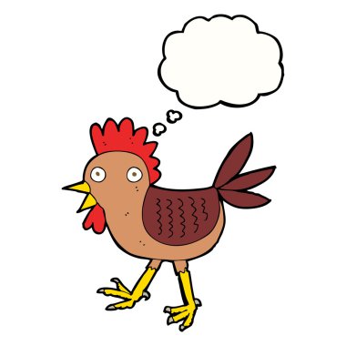 Düşünce baloncuklu komik tavuk.