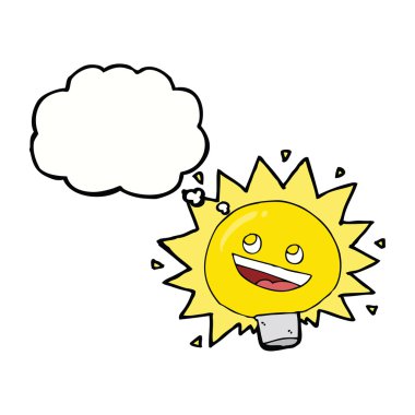 Düşünce baloncuklu karikatür elektrik ampulü