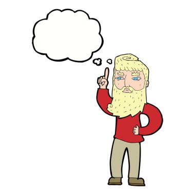 Düşünce baloncuğu olan çizgi film adamı.