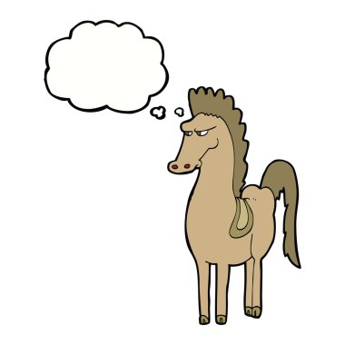 Düşünce baloncuklu çizgi film atı