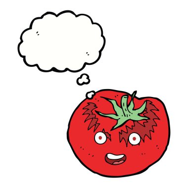 Düşünce baloncuklu çizgi film domatesi