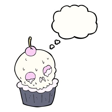 Cadılar Bayramı kek düşünce balonu ile çizgi film