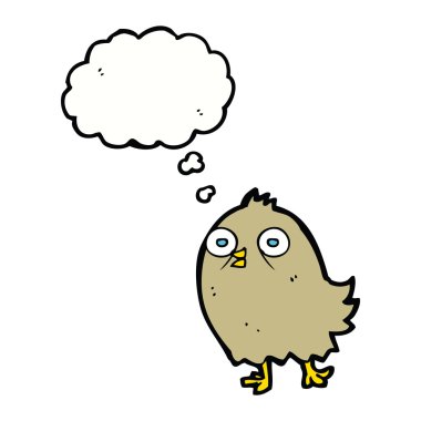 Düşünce baloncuklu komik çizgi film kuşu